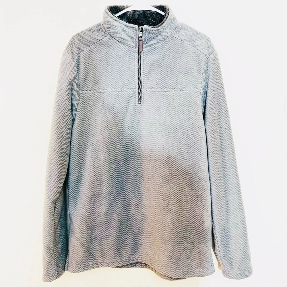 London Fog Pullover Long Sleeve Sherpa Lined Sweater Men Medium Gray